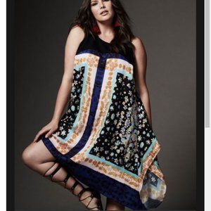 Rachel Roy Curvy Plus Size Scarf-Print Handkerchief-Hem Shift Dress Size 1X